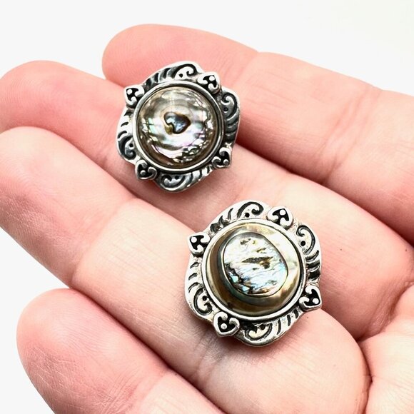 Indonesian Designer CNA Womans Earrings Sterling Silver Abalone Clip - Picture 2 of 4